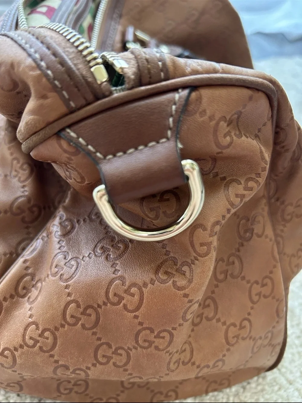 Authentic GUCCI Guccissima Brown Leather Boston Bag Vintage Joy Satchel Medium